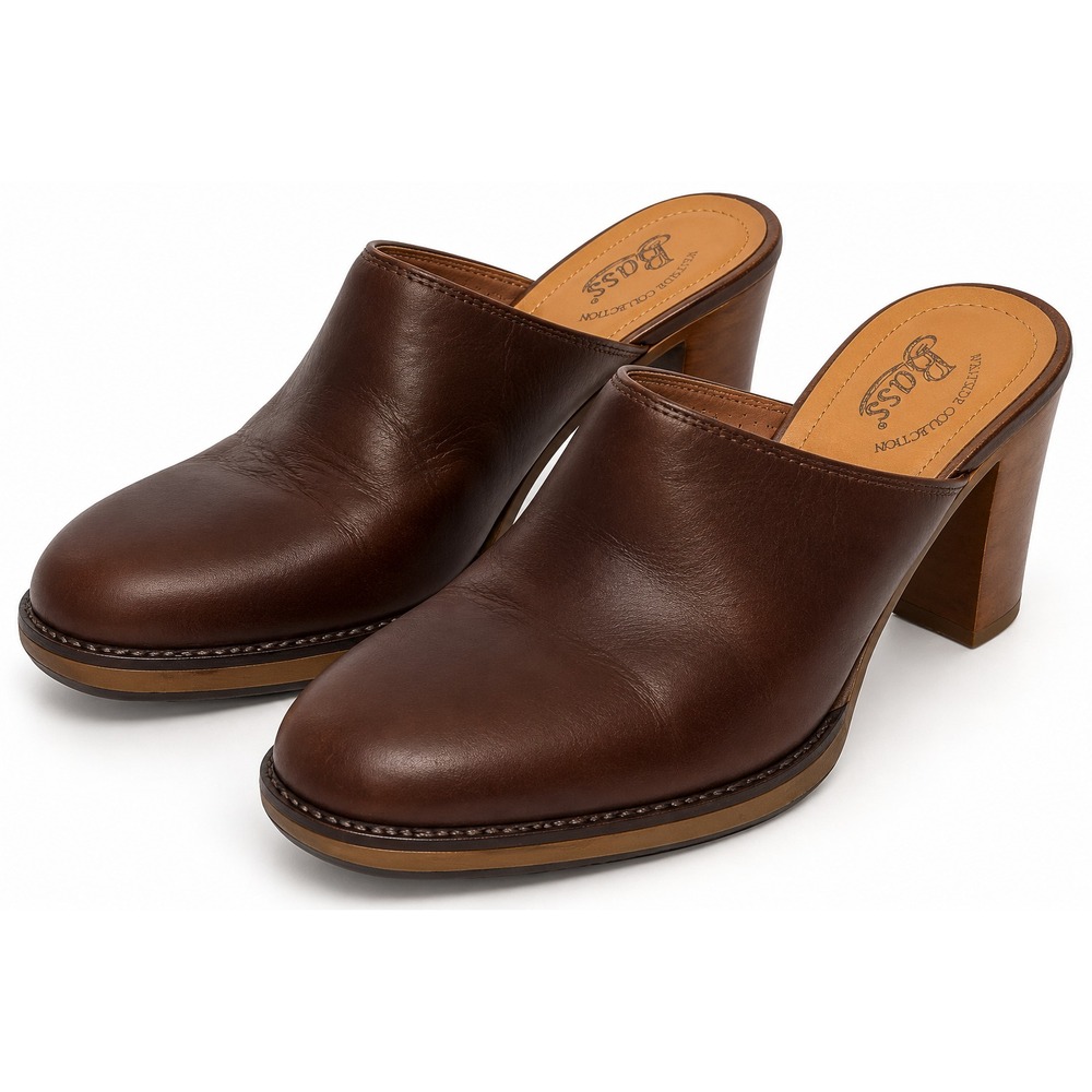BASS Leather Clog Mules Heeled Y2K 90s Size 5.5 Romania Central Park Academia